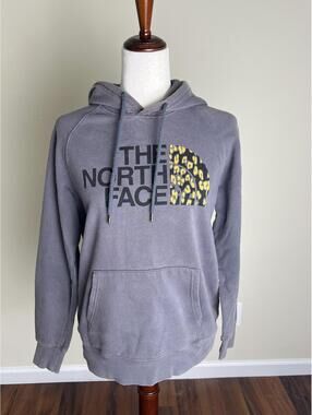 The North Face Gray Hoodie Womens Small Leopard Logo Sweatshirt Pullover